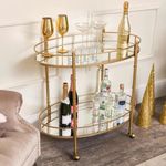 Gold Mirrored Oval Drinks Trolley bar cart glamorous art deco modern vintage
