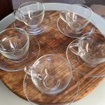 Vintage Retro Tea Cups & Saucers set of 5 “ Arcoroc France” Clear Glass 