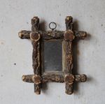 Antique small late 19th century folk art gesso mirror, faux bois, unusual 