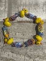 Lucky Rubber Yellow Duck Cruise Lampwork Glass Handmade Beaded Stretch Bracelet