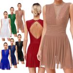 UK Womens Sequins Lyrical Dance Leotard Dress Hollow Back Contempory Costume