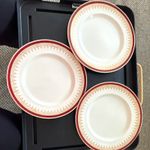 Myott Royalty England Floral Round Ceramic Plates White/Burgundy/Gold Set of 3