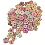 Vintage Flower Wooden Buttons 2 Hole Decorative Craft Buttons for Sewing 15~25mm