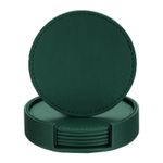 1 Set 3.9" Leather Coasters Tabletop Protection Drink Cup Mat Pat w Holder Green