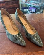 Vintage 1950's/60's Green & Gold Stiletto Heel Shoes