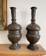 Gorgeous Pair of Antique Indian brass Surahi - 33 cm