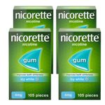4 X Nicorette 4mg Icy White Gum 105 Pieces Nicotine Replacement for Smoking