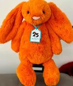 JellyCat Amberley Bunny 25th Anniversary Orange Plush Stuffed Animal Tag + Bag