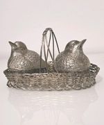 Vintage Silver Plated Chickadees Woven Basket Birds Nest Salt and Pepper Shakers