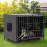 Heavy Duty Dog Crate Tear Resistant Pet Kennel Cage on Wheels w/ Windproof Cover