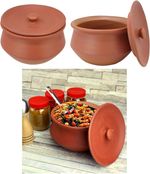 3 X 800ML Clay Ceramic Handi Serving Pot Lid Rice Curry Biryani Casserole 4.5"
