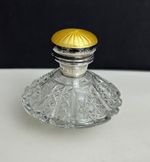 Art Deco English Cut Crystal Scent Bottle Sterling Silver Guilloché Enamel Cap
