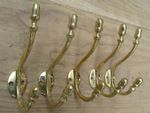 5 X SOLID BRASS TRADITIONAL VICTORIAN ACORN HAT & COAT HOOK DOUBLE HANGING HOOK
