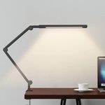 LED Swing Arm Desk Lamp with Clamp 9W Eye-Care Stepless Dimmable Light UK Plug