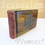 Antiquarian Olive Wood Old Book JERUSALEM Pressed Dried Flowers Of The Holy Land