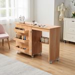 Folding Sewing Machine Table Cabinet Craft Cart Sewing Station Desk with Wheels