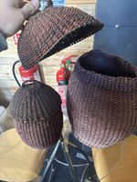 M&S Lifestore Set of 2 Lidded Jute Pots - Acorn Style Brown Woven Baskets