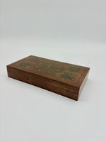 Vintage Wood Inlay Box with 3 Compartments for Jewelry or Playing Cards