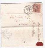 1857 QV 1d PENNY RED STAMP ON LETTER WORCESTER SIDEWAYS DUPLEX TO NARBERTH