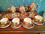 Vintage Japanese Kutani Dragon Ware Moriage Tea Set Hand Painted Lithophane Cups