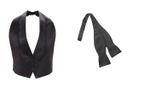 New Men's XL XXL Black Satin Tuxedo Vest Self tie Bow Open back tie low cut adj.