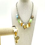 You and I Necklace Bracelet Set Gold Tone Multicolor Stone Dangle Signed