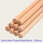Wooden Dowel Rod 3mm 4mm 5mm 6mm 8mm - 60mm Diameters x 100mm 200mm 300mm Length