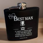6oz Stainless Steel Black Hip Flask in presentation box – personalised messge.