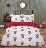 Tartan Check Highland Cow Duvet Cover Reversible Quilt Cover Bedding Set Double