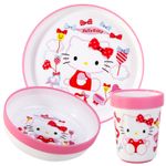 Hello Kitty 3pcs Bicolor Kids Childrens Dinner Set Plate, Bowl & Tumbler