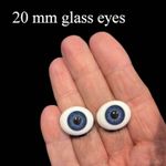 SOLID GLASS EYES OVAL FLAT BACK 20mm, Brown, Grey, Blue for reborn dolls