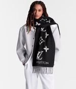 Auth Louis Vuitton M71040 Echarpe Reykjavik Scarf 100% Cashmere Black x Gray