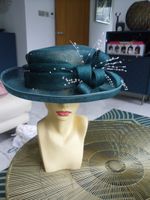 beautiful ladies teal pearl detail wedding hat