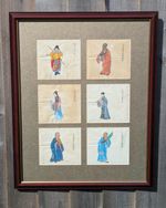 Chinese 19th Century 6 Grid Watercolour Painting of Mythical Figures