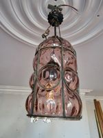 Vintage 50's Caged Murano Handblown Cranberry Glass Light Fitting By Surguso