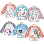 6 Pcs Long Sleeved Baby Toddler Bibs Waterproof Sleeved Bib Smock 6-36 Months 