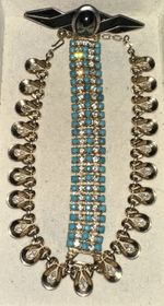 Vintage NICE Lot Signed TRIFARI BROOCH NECKLACE & CORO BRACELET COVERED W STONES