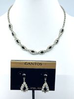 Necklace Earring set Gantos black and white prong set Rhinestones