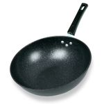 BLACK MARBLE CARBON STEEL INDUCTION WOK CHINESE NON STICK FRYING PAN 30CM 12"