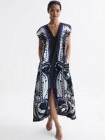 REISS WOMEN SUMMER FREJA SCARF PRINTED BELTED MIDI DRESS  RRP£248 (A104)