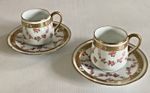 2 Sets Antique H/P Nippon Chikusa Small Cup Saucer Beaded Gold Pink Floral Rose