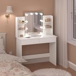 White Dressing Table Vanity Makeup Desk with Dimmable LED Bulbs Mirror 2 Drawers