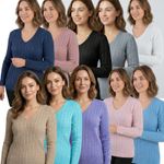 Womens Cable Knit Jumper V Neck Long Sleeve Sweater Ladies Winter Warm Knitted