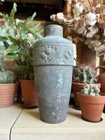Vintage Art Deco Verdigris patina Copper Urn Vase embossed floral Repousse 35cms