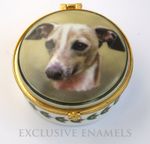 Alastor Enamels Whippet Dog Round Hinged China Trinket Box 