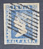 INDIA SG2 1854 QV ½a Blue, Die I, Fine Used, Cat £60