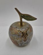 Vintage Brass Apple with Leaf Handle Table Bell Paperweight Decor