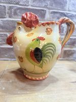 Vtg Italian pitcher Modigliani Pottery Abstract Rooster Chicken Plaid Fall Leafs