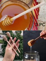 2pcs Honey Dipper Drizzler 16cm Spoon Syrup Wood Stick Wooden Pot Server Dripper