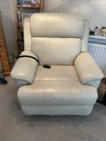 Large Electric Recliner Chair, Cream/Beige Leather, Good Condition & Working